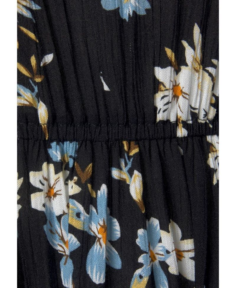 Women's Viscose Printed Ruffle 3/4 Sleeve Lace Elastic-Waist Short Dress