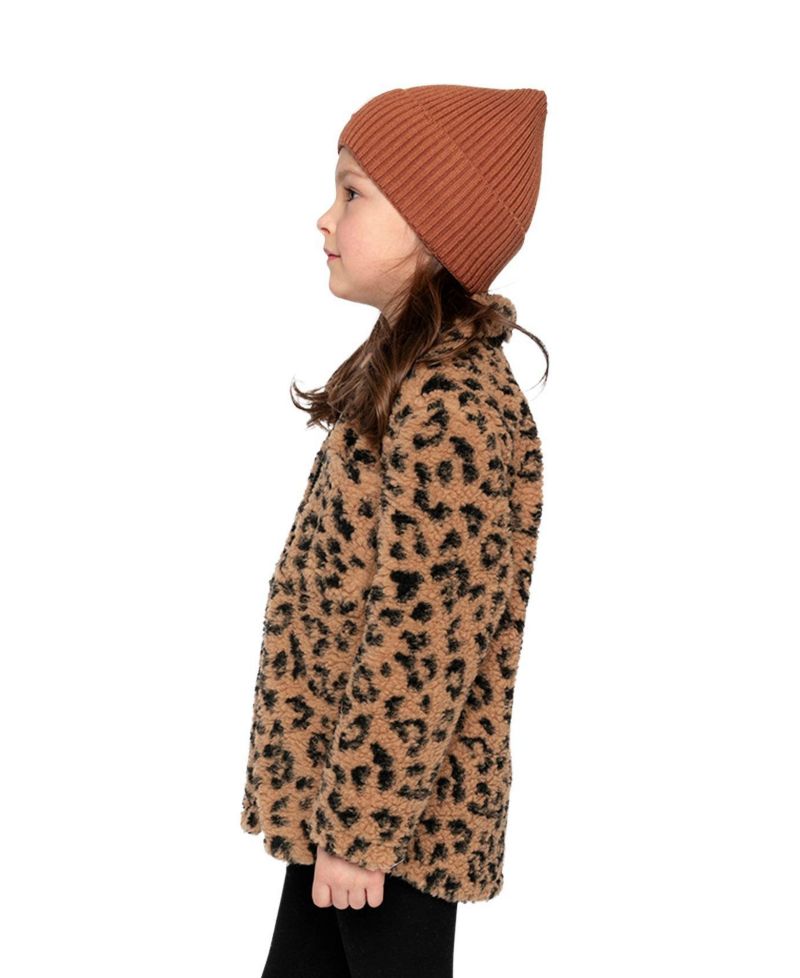 Big Girls Zipped Sherpa Overshirt with Chest Pockets Leopard Fur