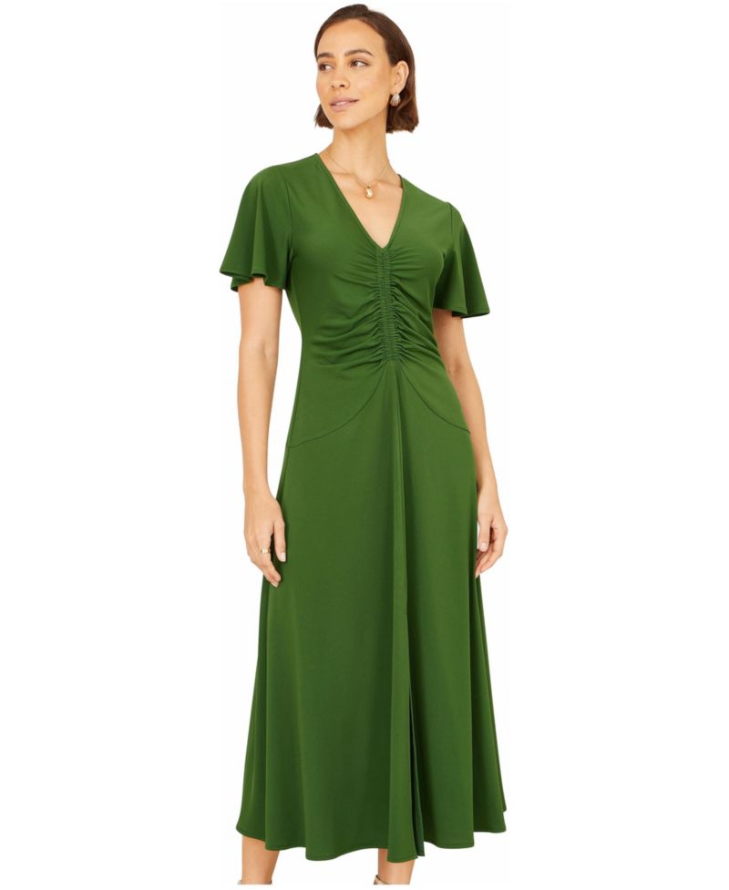 Women's Ruched Front Stretch Midi Dress