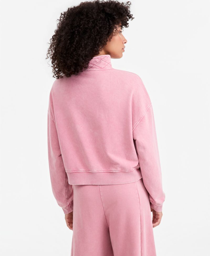 Petite Snap Henley Fleece French Terry Mock Neck Sweatshirt