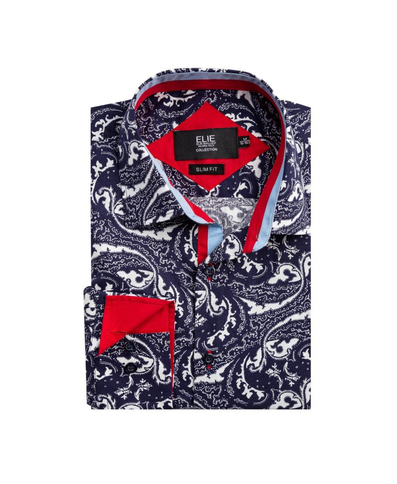 Big Boys Navy Paisley Pattern Slim Fit Shirt