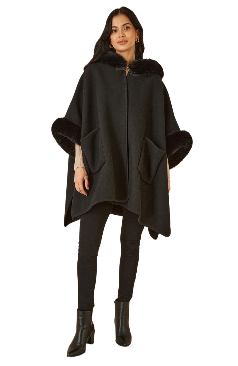 Women's Hooded Fur Cape Jacket