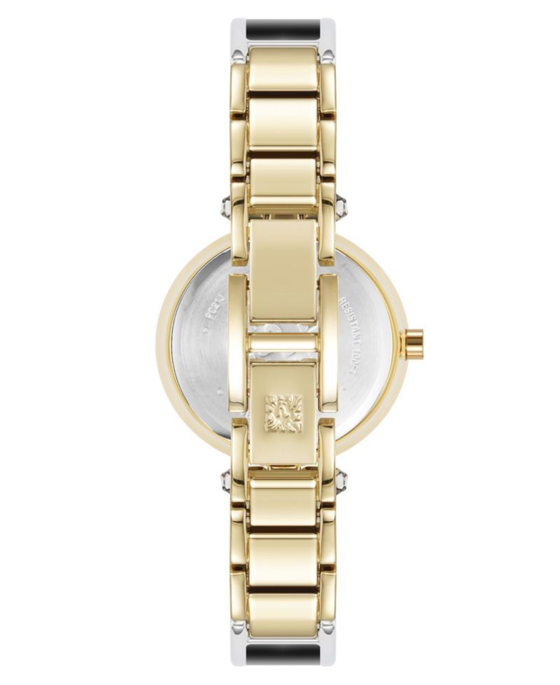 Women's Quartz Round Diamond Dial Gold-Tone Alloy Metal and Enamel Bangle Watch 28mm