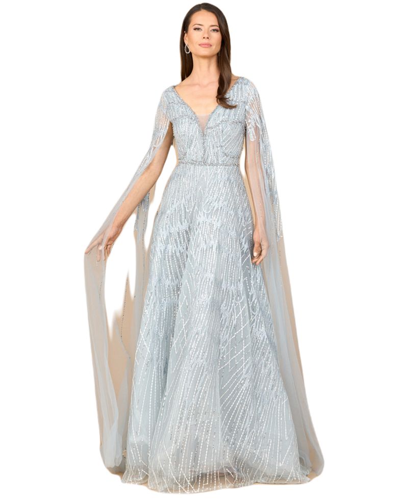 Women's Embellished Gown with Cape Sleeves