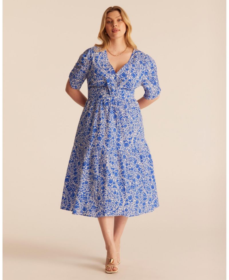 Plus Sizes Dreamaya Tiered V-neck Fit Flare Midi Dress