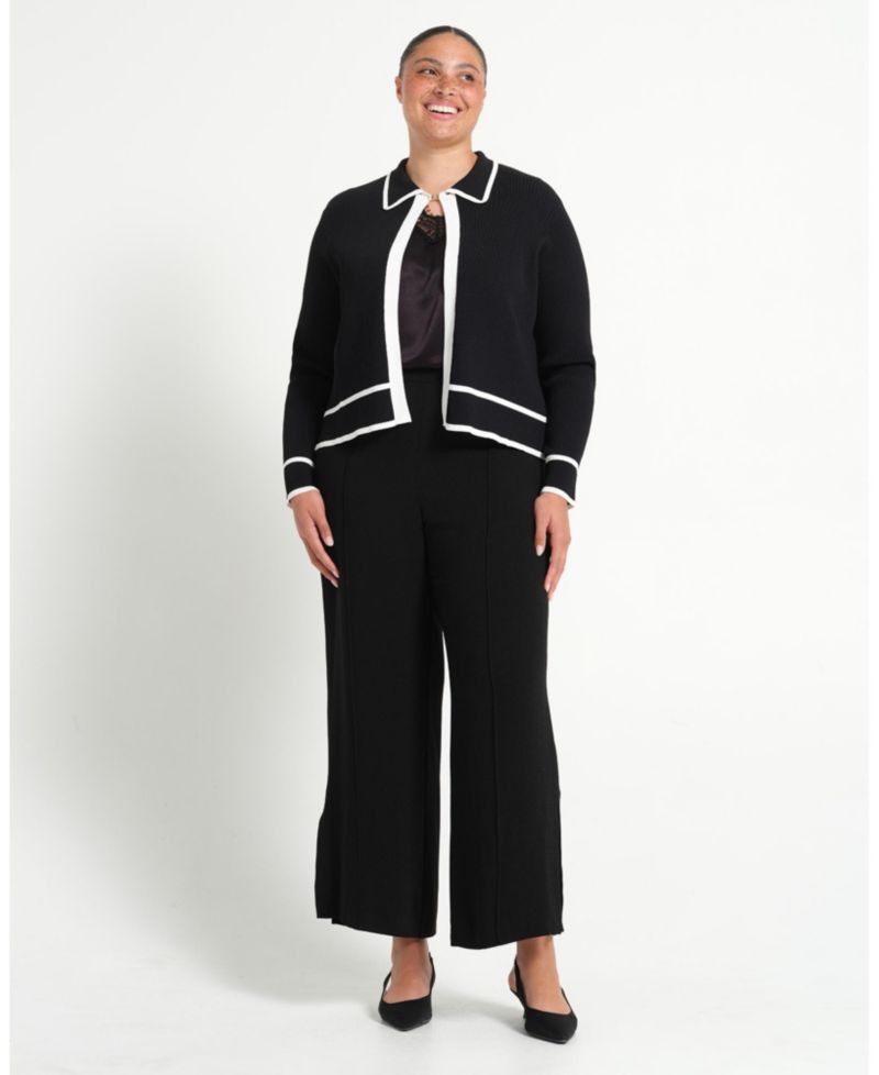 Women's Gracie Contrast Ribbed Collared Long Sleeve Cardigan