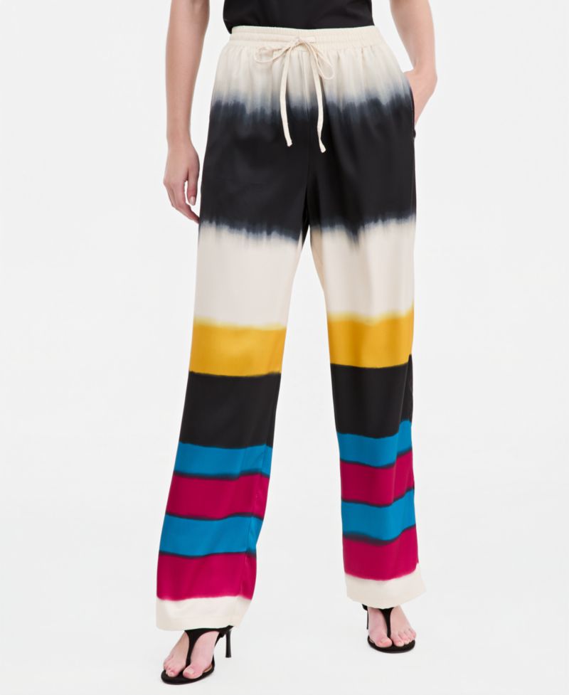 Women's Stripe Print Satin Tie-Waist Pant