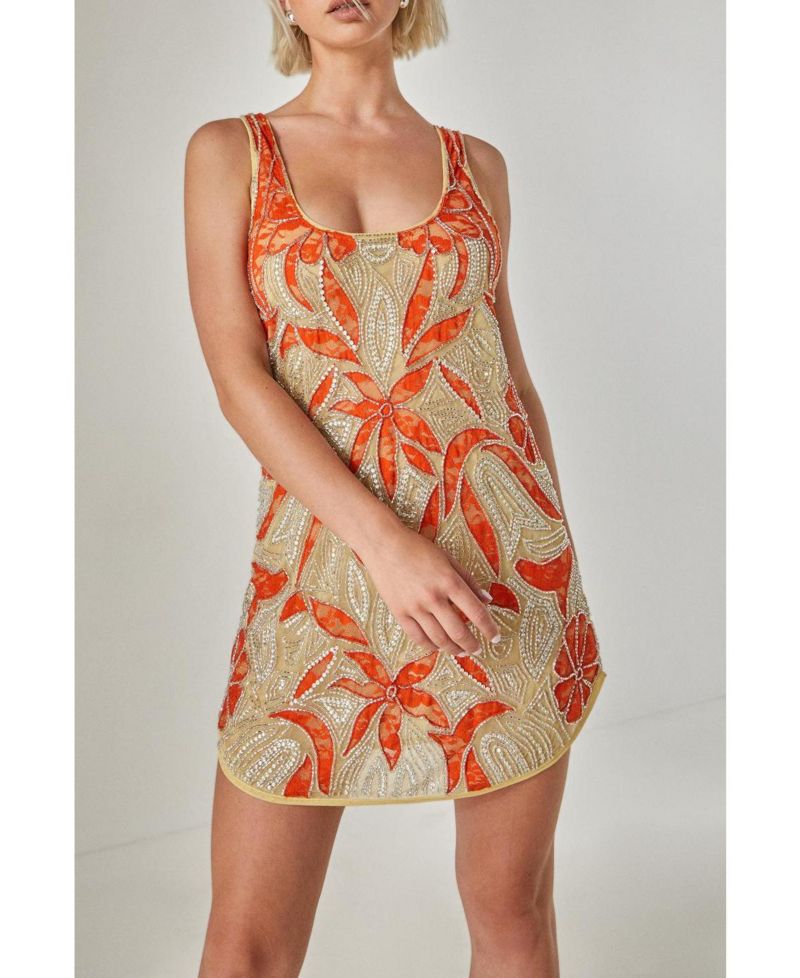 Women's Retro Lace Curved Hem Mini Dress