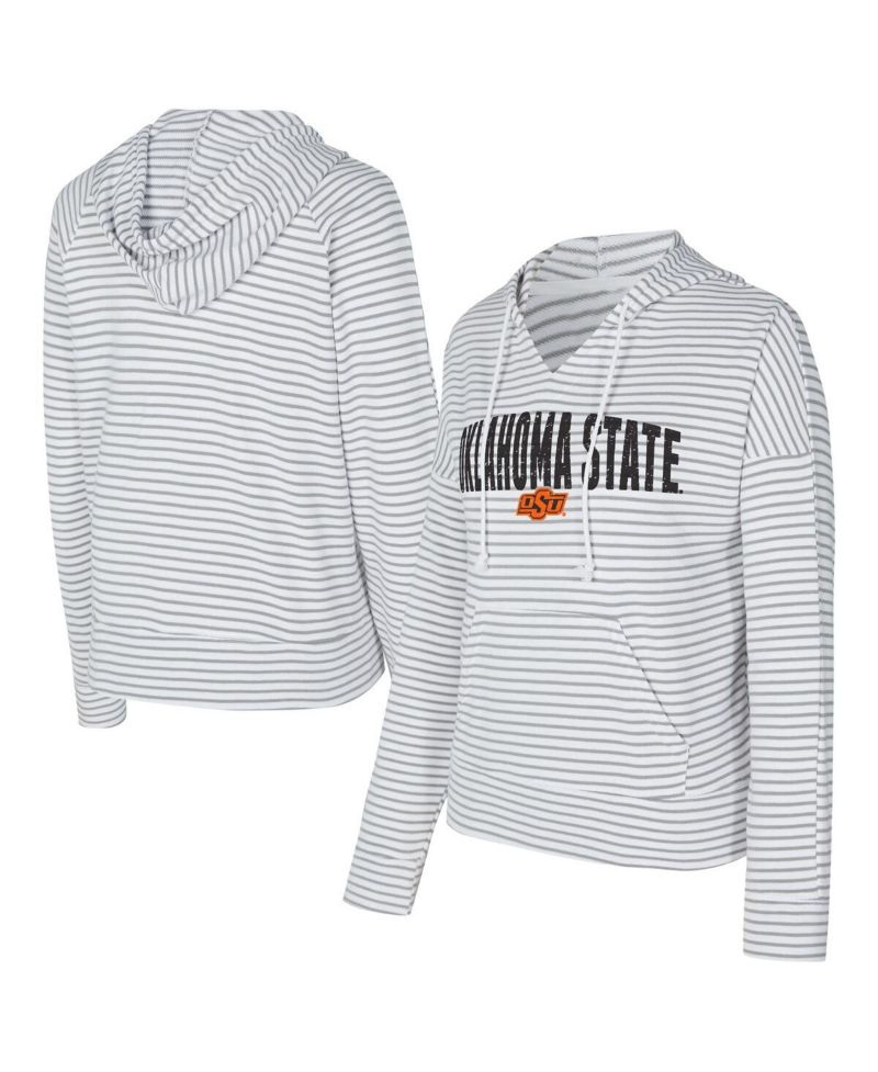 Men's White/Gray Oklahoma State Cowboys French Terry Striped V-Neck Pullover Hoodie