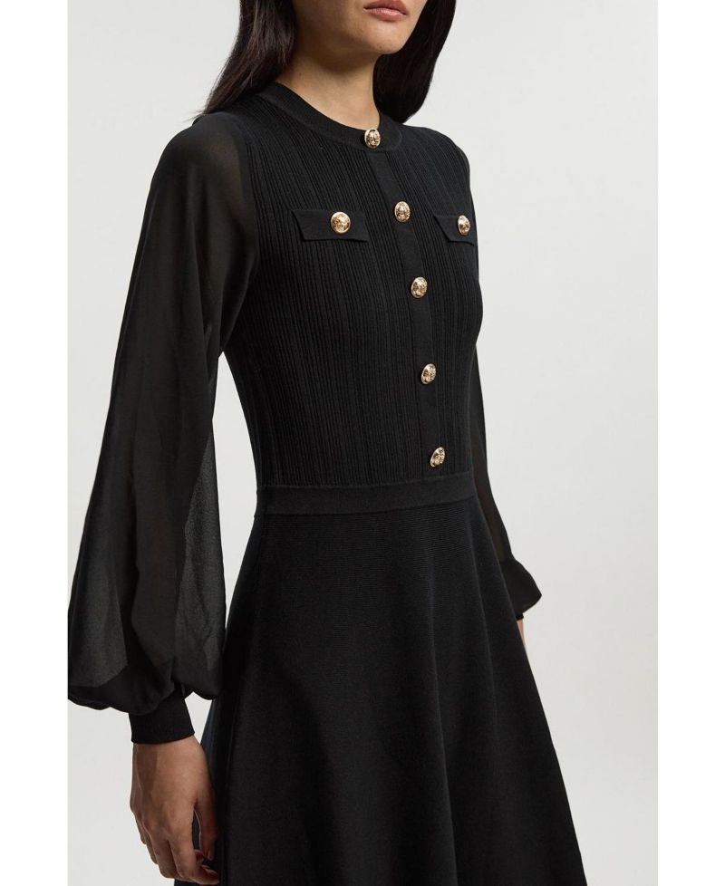 Women's Chiffon Sleeve Military Mini Knit Dress