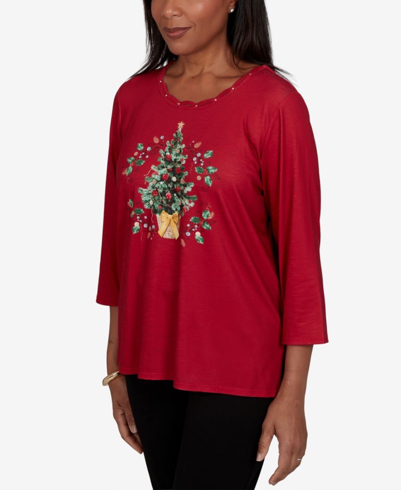 Women's Classic Christmas Tree Braided Neck Top