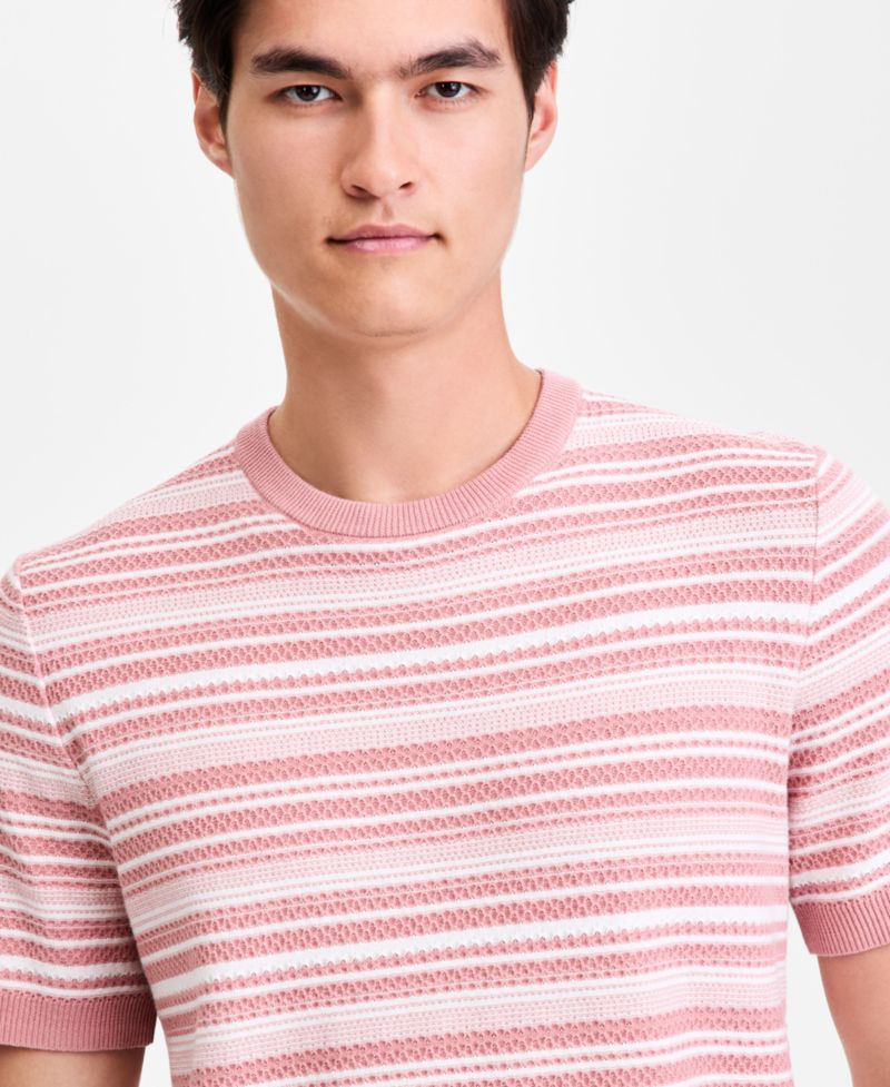 Men's Short-Sleeve Stripe Crewneck Sweater Tee, Macy's Exclusive