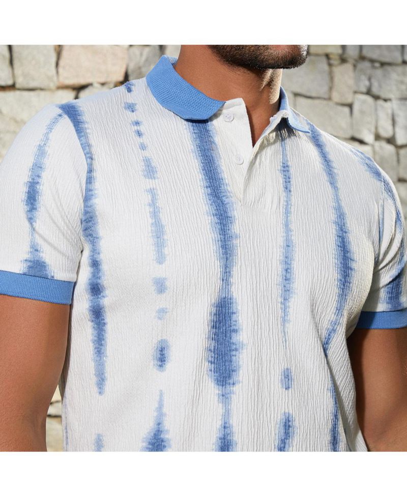 Men's Powder Blue and Daisy White Tie-Dye Tactile Polo T-Shirt