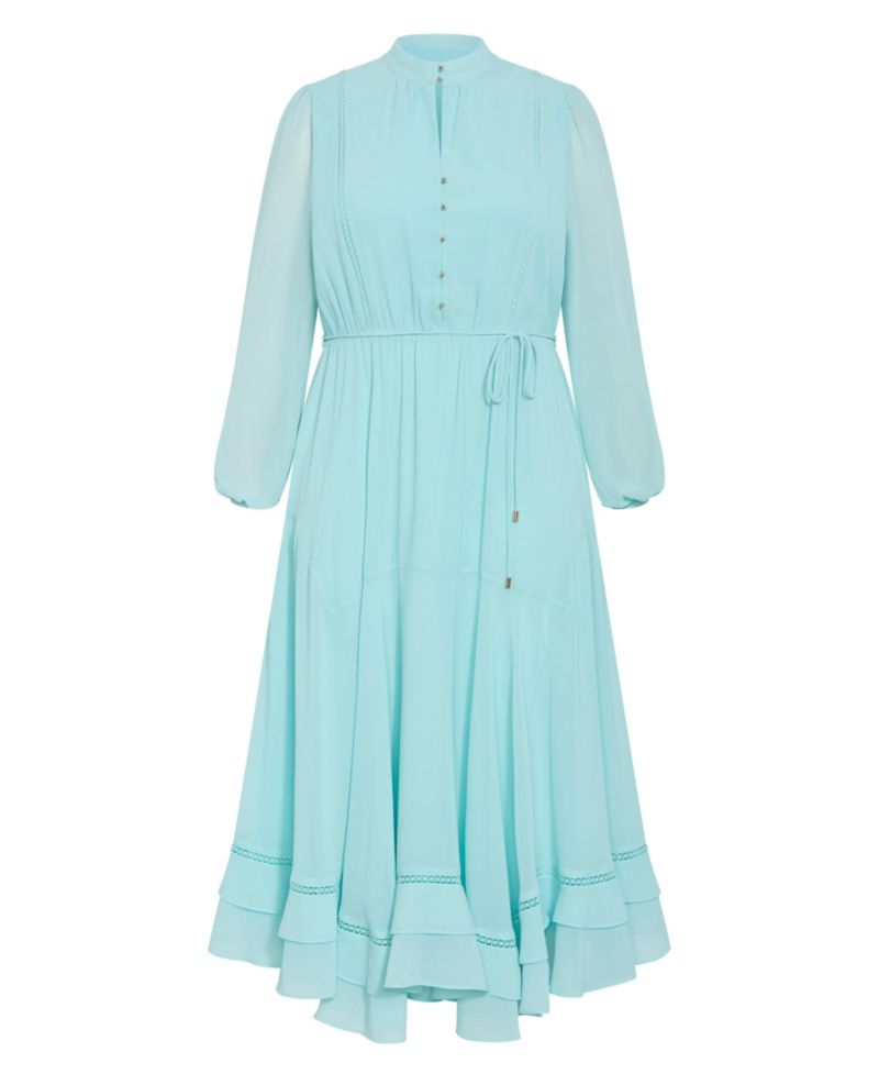 Plus Size Yasmin Long-Sleeve Chiffon Ruffle Maxi Dress