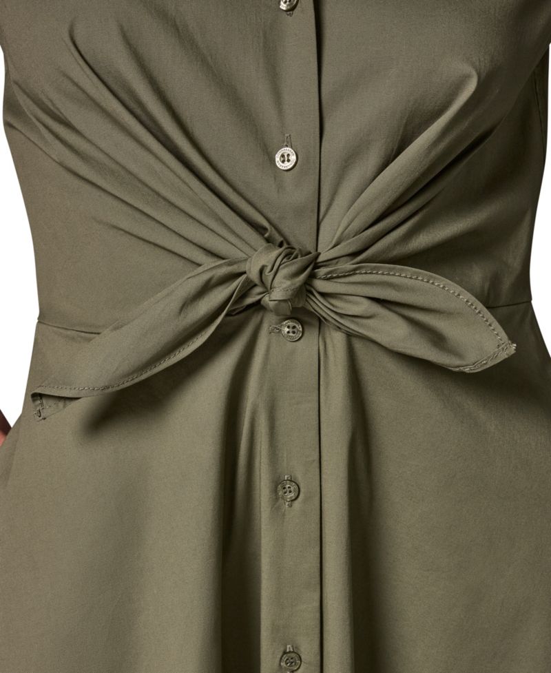 Women's Poplin Fit-and-Flare Midi Shirt Dress