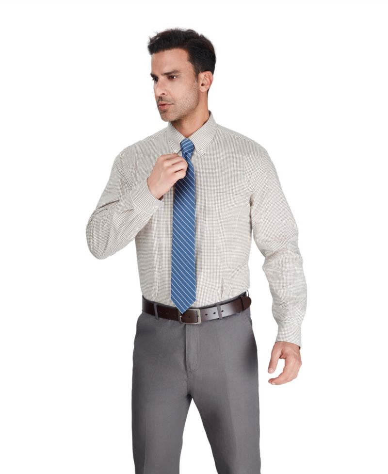 Men's Regular-Fit Brown Plaid Dress Shirt