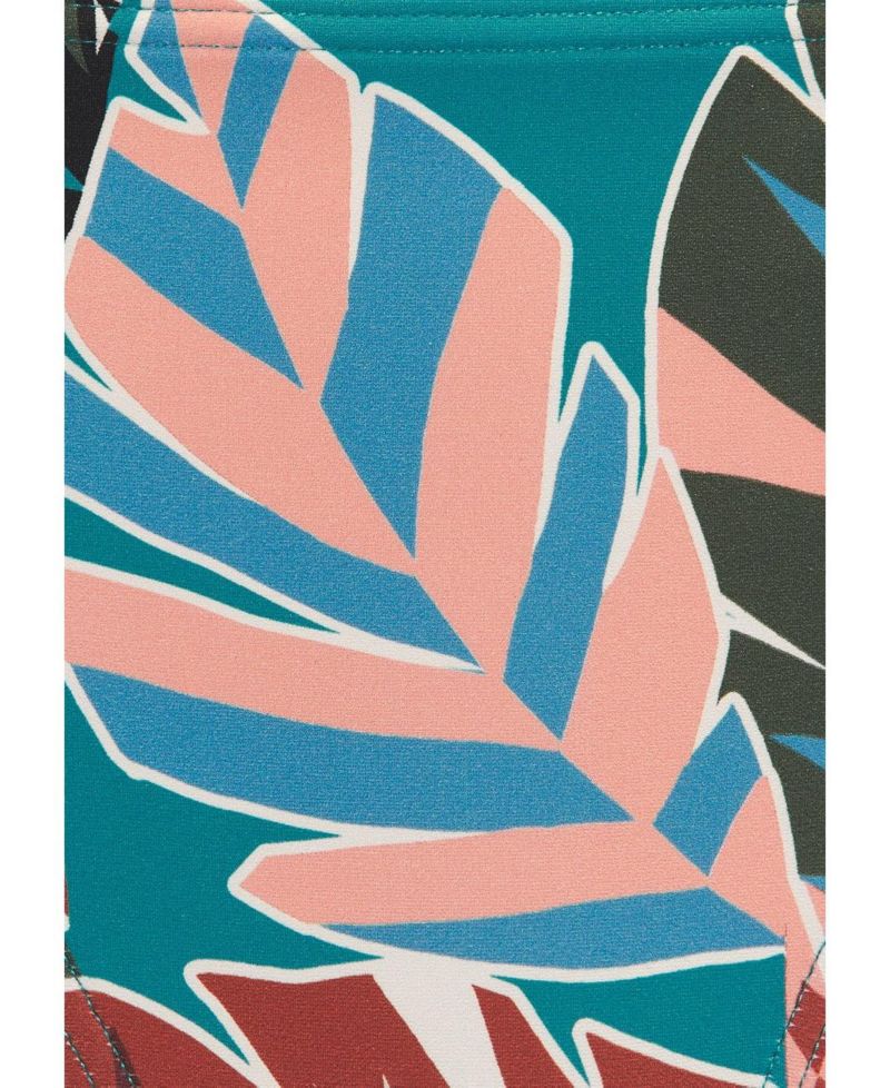 Women's Tropical Print Mid Rise Bikini Ruched Swim Bottom