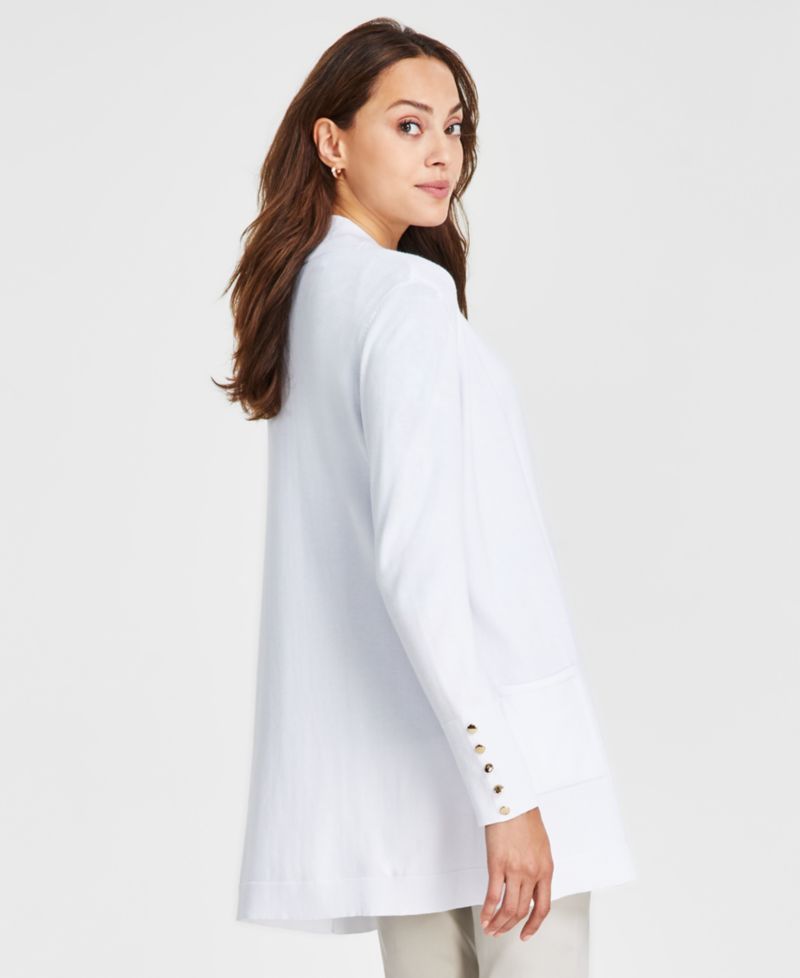 Petite Open-Front Button-Cuff Cardigan Sweater