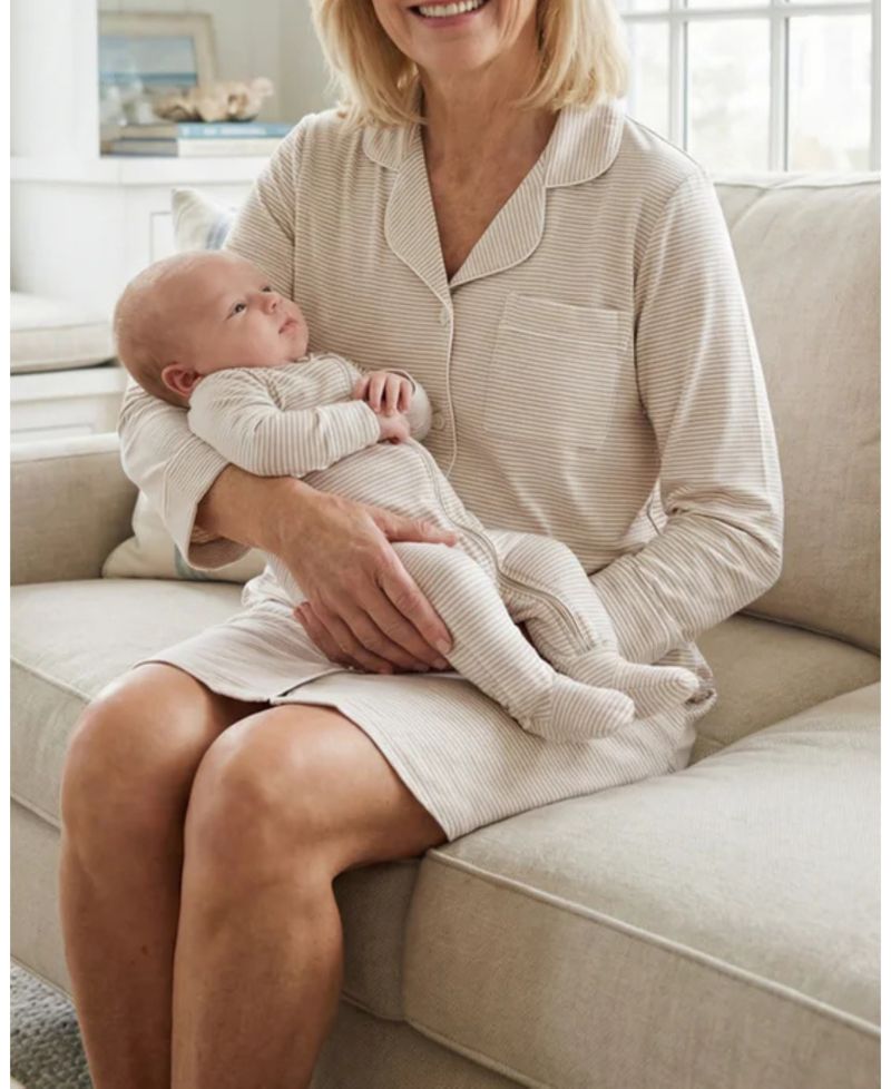 Women's Oatmeal Stripe Bamboo Sleepshirt