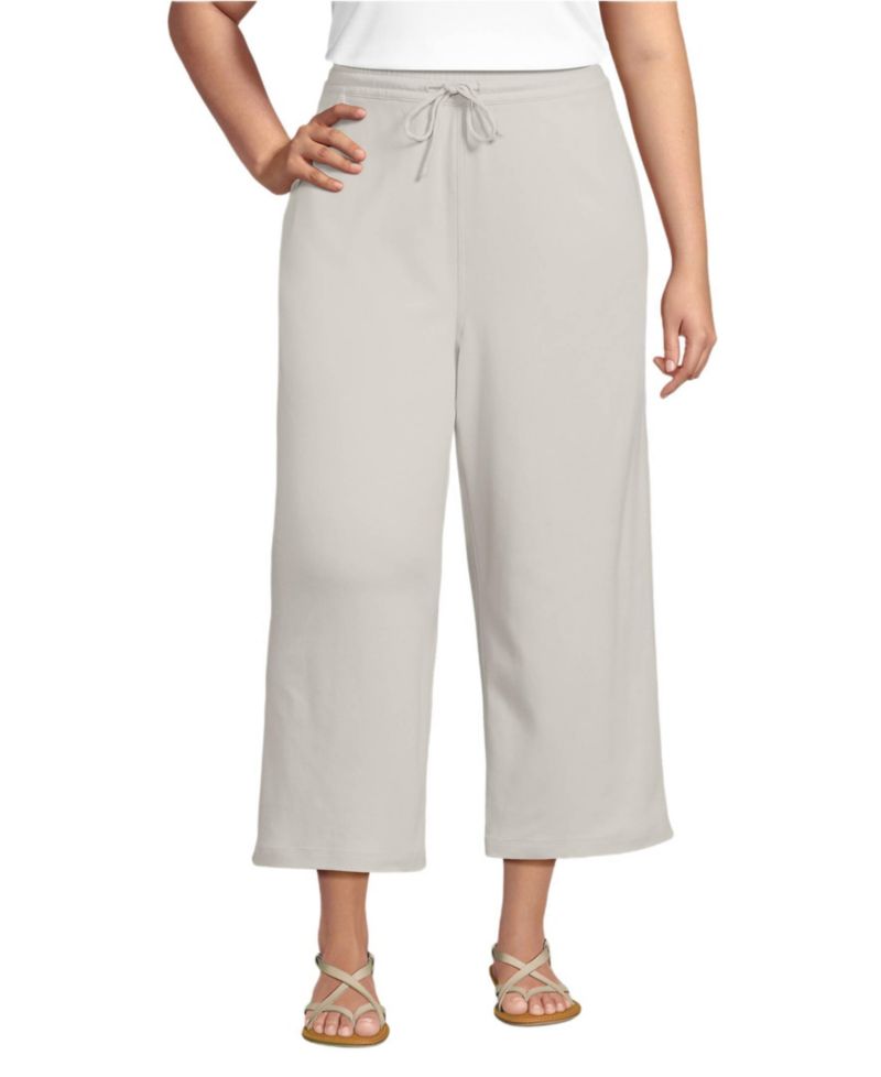 Plus Size Sport Knit Elastic Waist Wide Leg Crop Pants