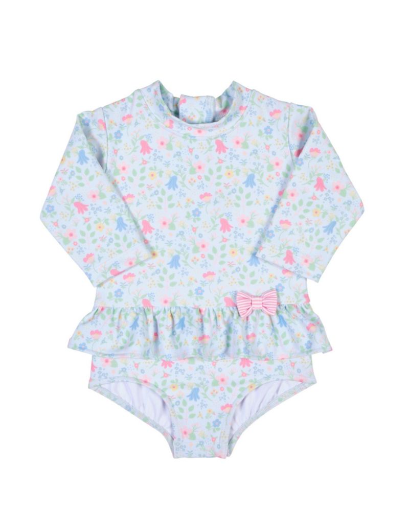 Baby Girl Floral Print One Piece Rashguard with Bow