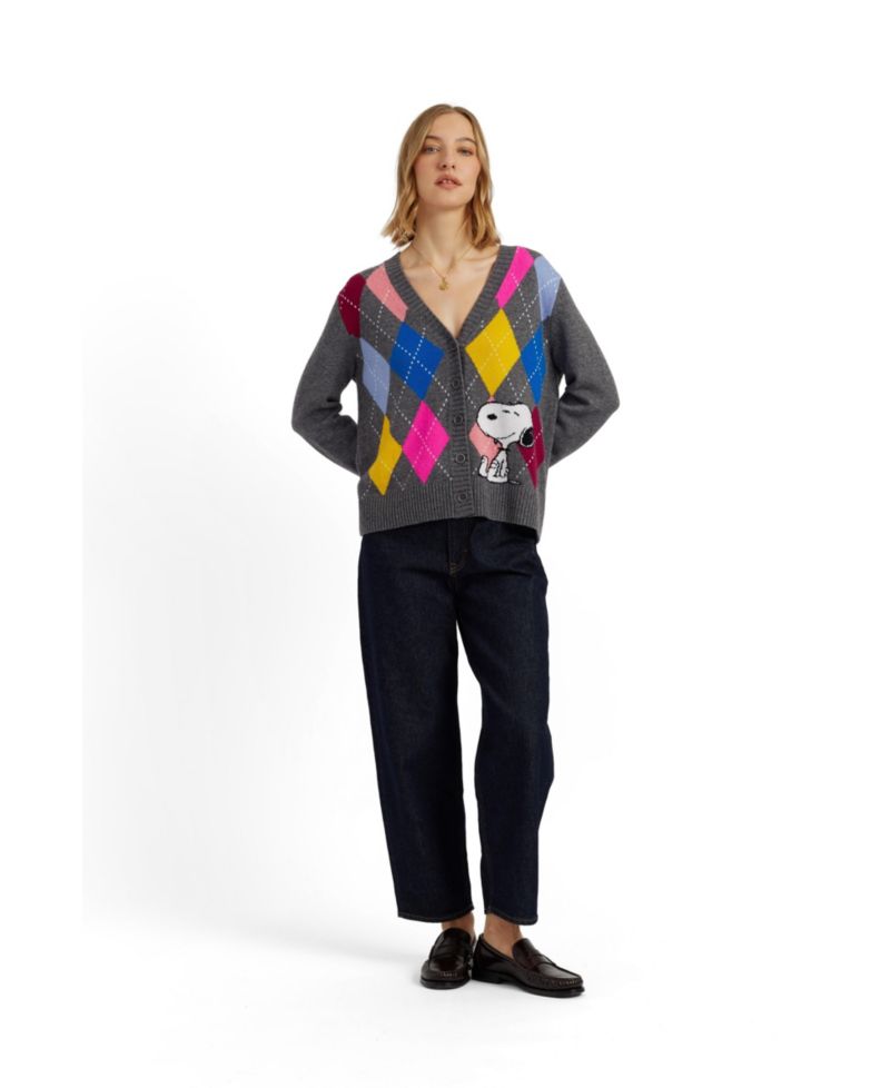 Women's Wool-Cashmere Snoopy Argyle Cardigan