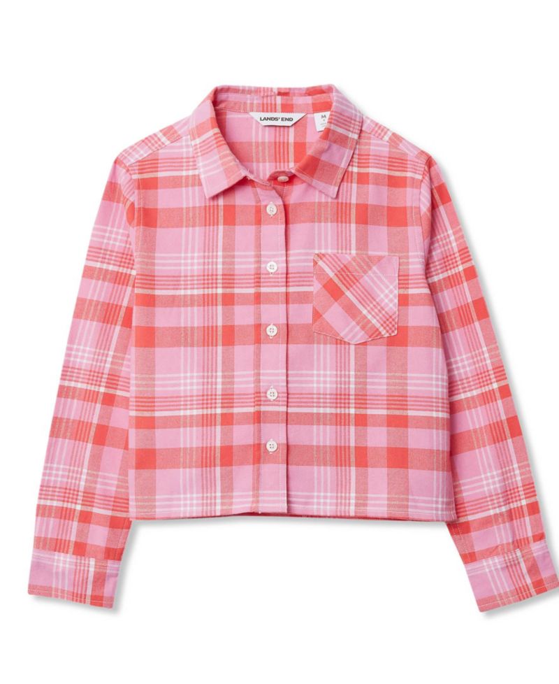 Girls Long Sleeve Cropped Flannel Shirt