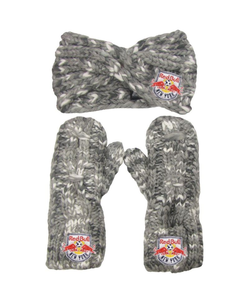 Women's Gray New York Red Bulls Marled Headband and Mittens Set