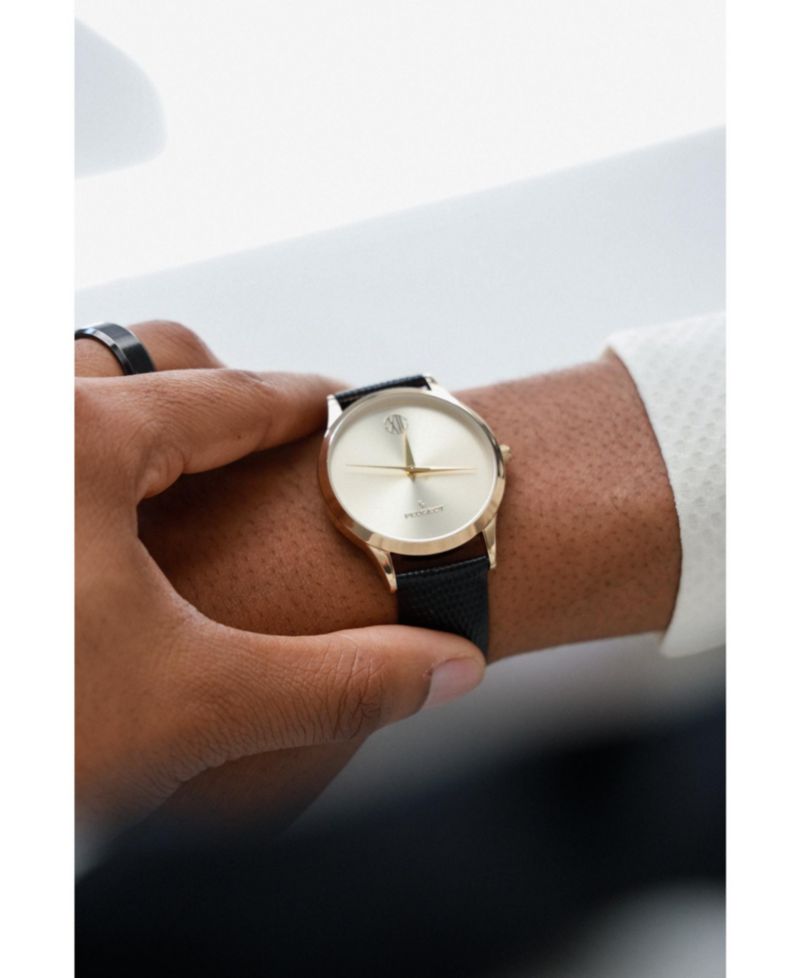 Men's 40mm Wafer Slim Round Gold-Plated Case Watch-Champagne