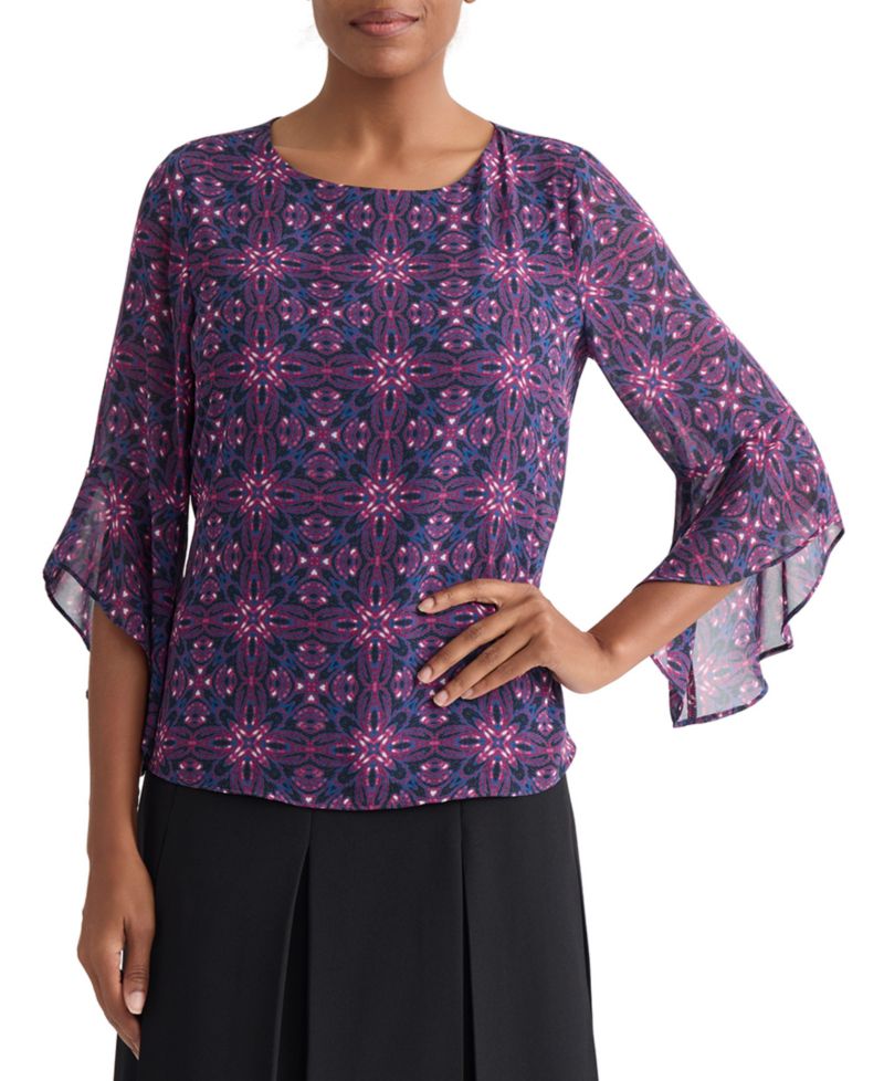 Women's Printed Boat-Neck Ruffle-Sleeve Blouse