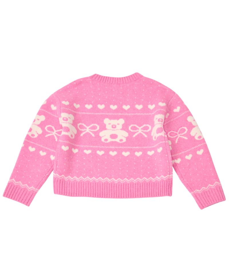 Girls' 7-16 Bear Fairisle Crewneck Sweater