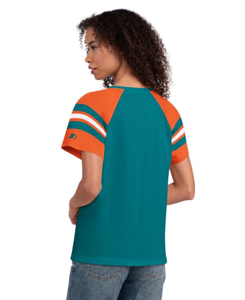 Women's Aqua Miami Dolphins Game On Notch Neck Raglan T-Shirt