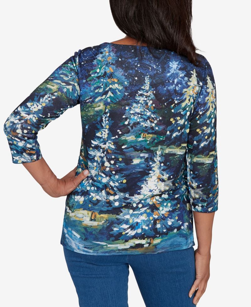 Petite Starry Christmas Tree Scene 3/4-Sleeve Top