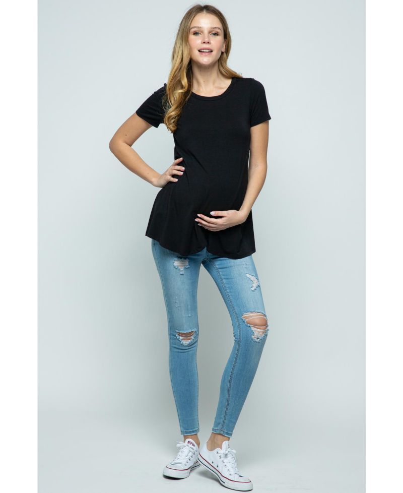 Maternity Short Sleeve Layered Wrap Nursing Top