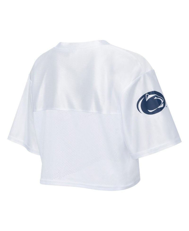 Women's White Penn State Nittany Lions Mesh Cropped V-Neck T-Shirt