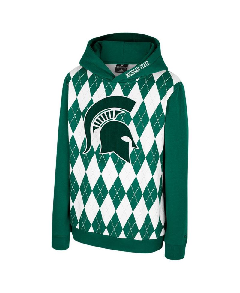 Big Boys and Girls Green Michigan State Spartans Argyle The Dealio Pullover Hoodie