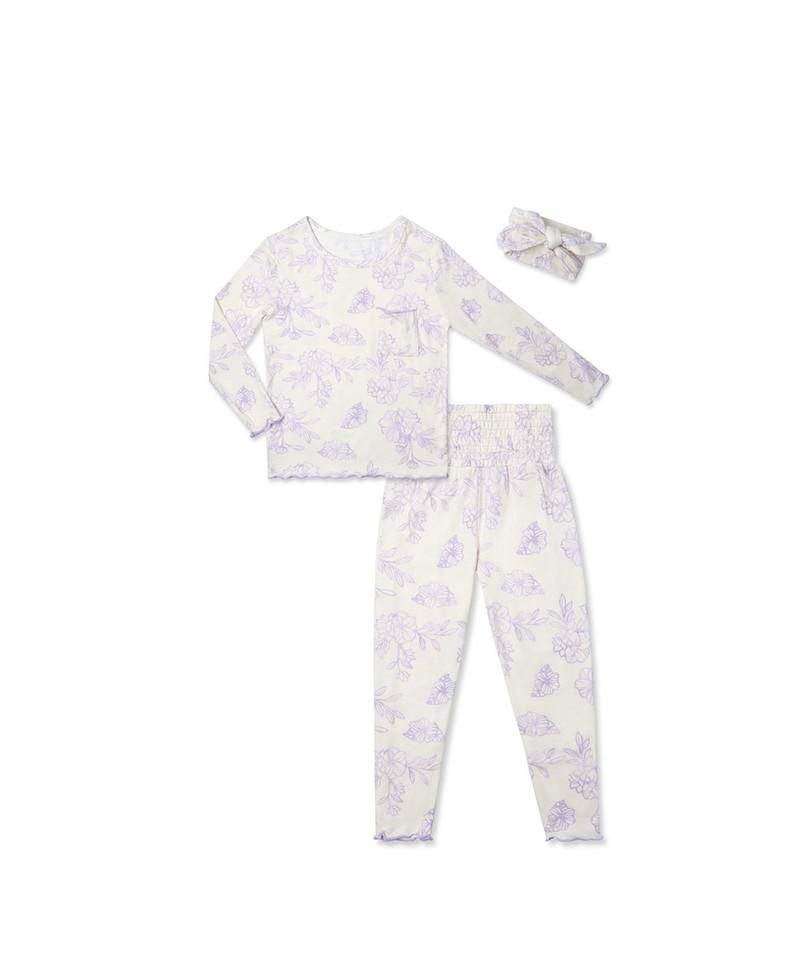 Little Girls Charlie Fitted Two-Piece Long Sleeve Pajamas & Head Wrap Set