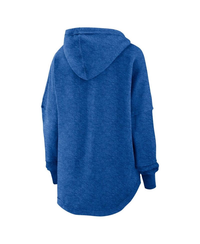 Women's Royal Distressed Los Angeles Rams Lightewight Modest Crop Lounge Helmet Arch Pullover Hoodie
