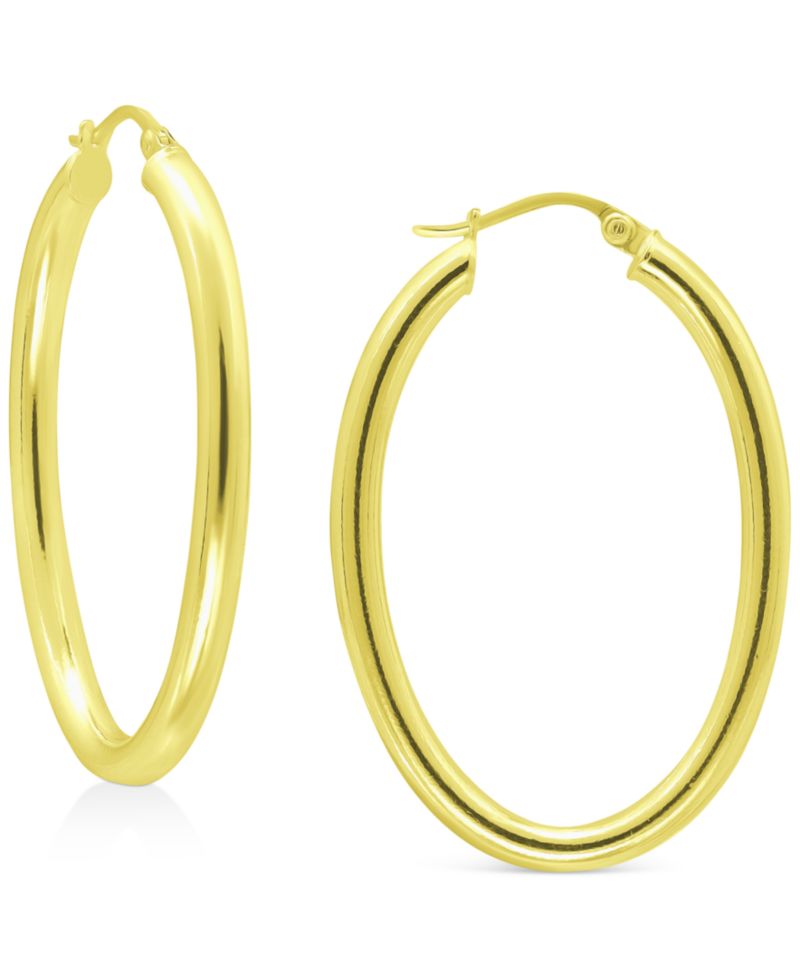 Polished Oval Medium Hoop Earrings, 25mm