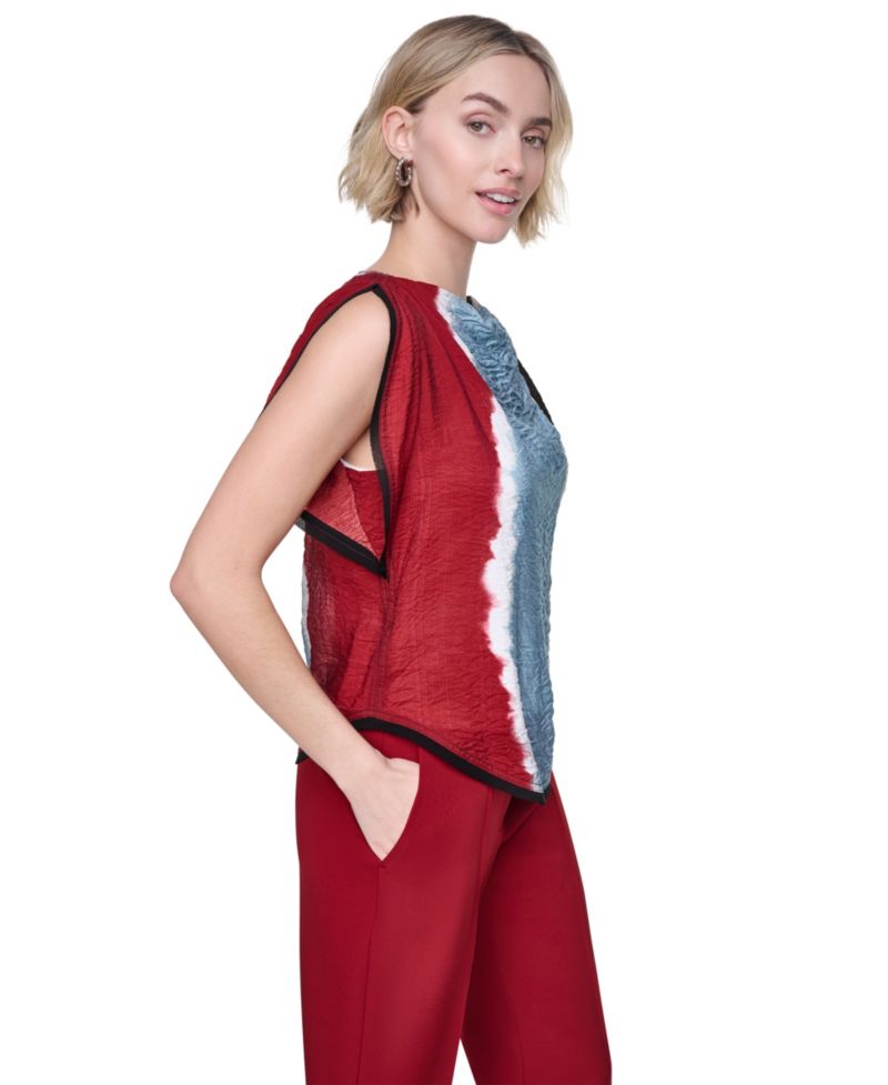 Petite Printed Voile Flutter Short-Sleeve Blouse