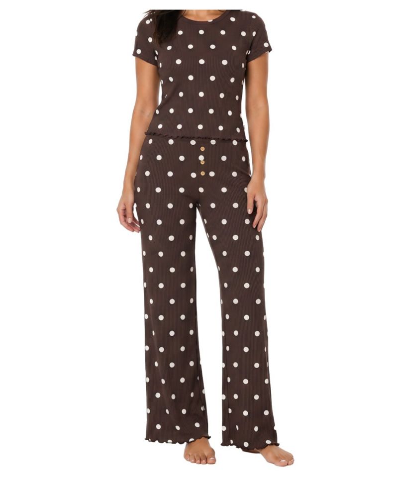 Women's Double-Rib Scoop Neck Short-Sleeve Top & Pants Pajama Set
