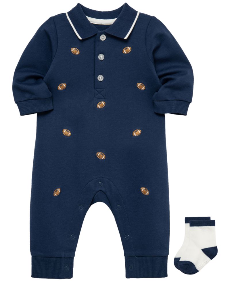 Baby Boys' Football Long-Sleeve Coverall and Socks, 2-Piece Set