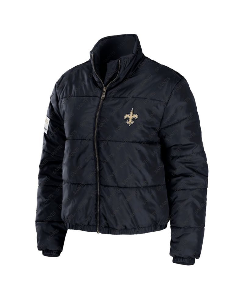 Women's Black New Orleans Saints Puffer Full-Zip Cropped Jacket