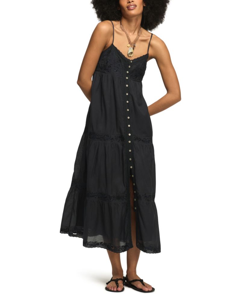 Women's Embroidered V-Neck Tiered Midi Dress