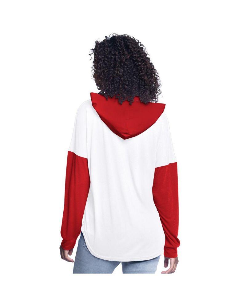 Women's White/Red NASCAR Bench Player Oversized Long Sleeve Hoodie V-Neck T-Shirt