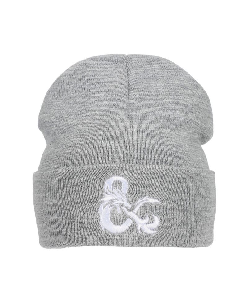 Men's Dungeons and Dragons Ampersand Logo Embroidery Heather Gray Acrylic Knit Cuff Beanie