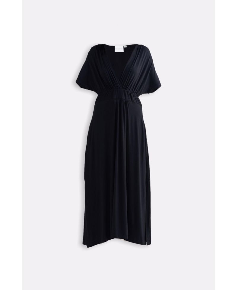 Women's Flowy A-Line Maxi Dress with Side Slits in Black