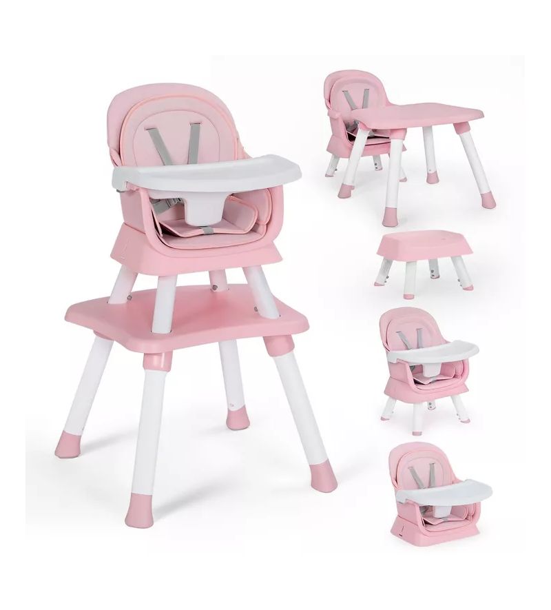 8-in-1 Baby High Chair Converts to Booster Seat and Kids Table Set with Removable Tray