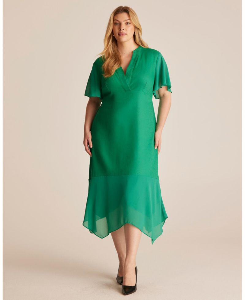 Women's Claudia Linen Contrast Trim V-neck Midi Dress