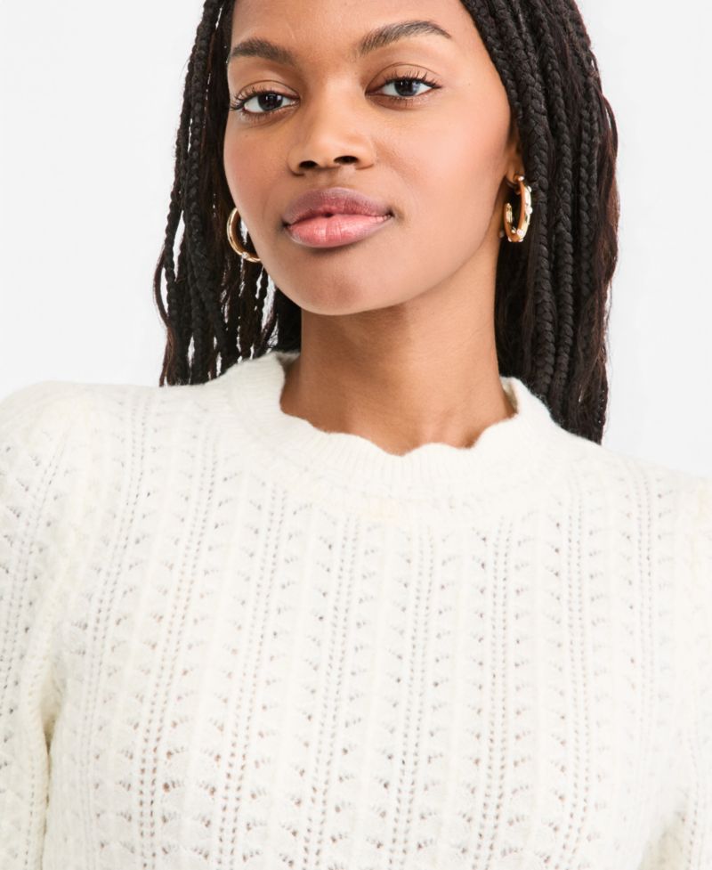 Women's Pointelle Mock Neck Pullover Sweater